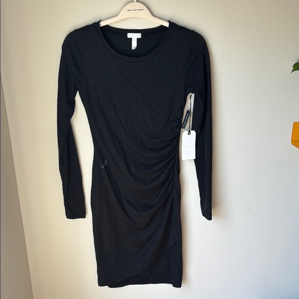 Leith Black Long Sleeve Ruched mini Dress / little black dress